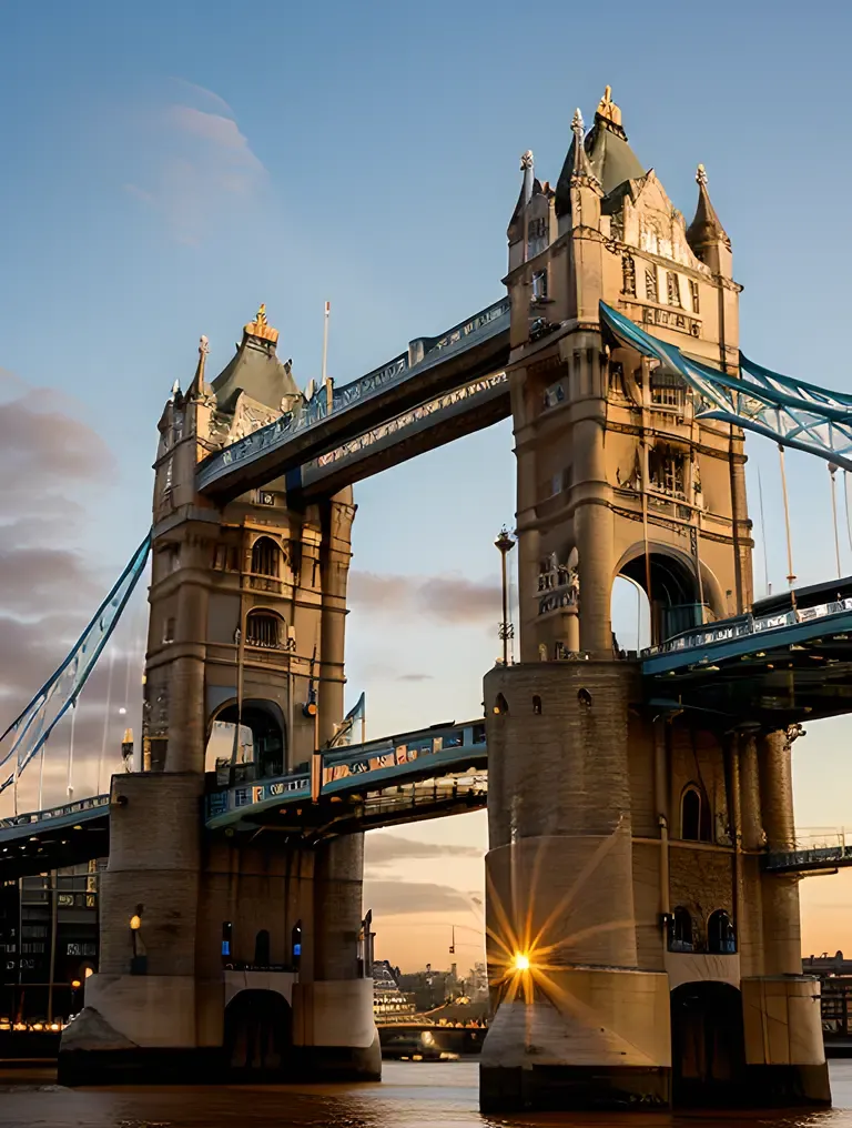 London Bridge Sunset Photo with Golden Glow and Iconic Landmarks