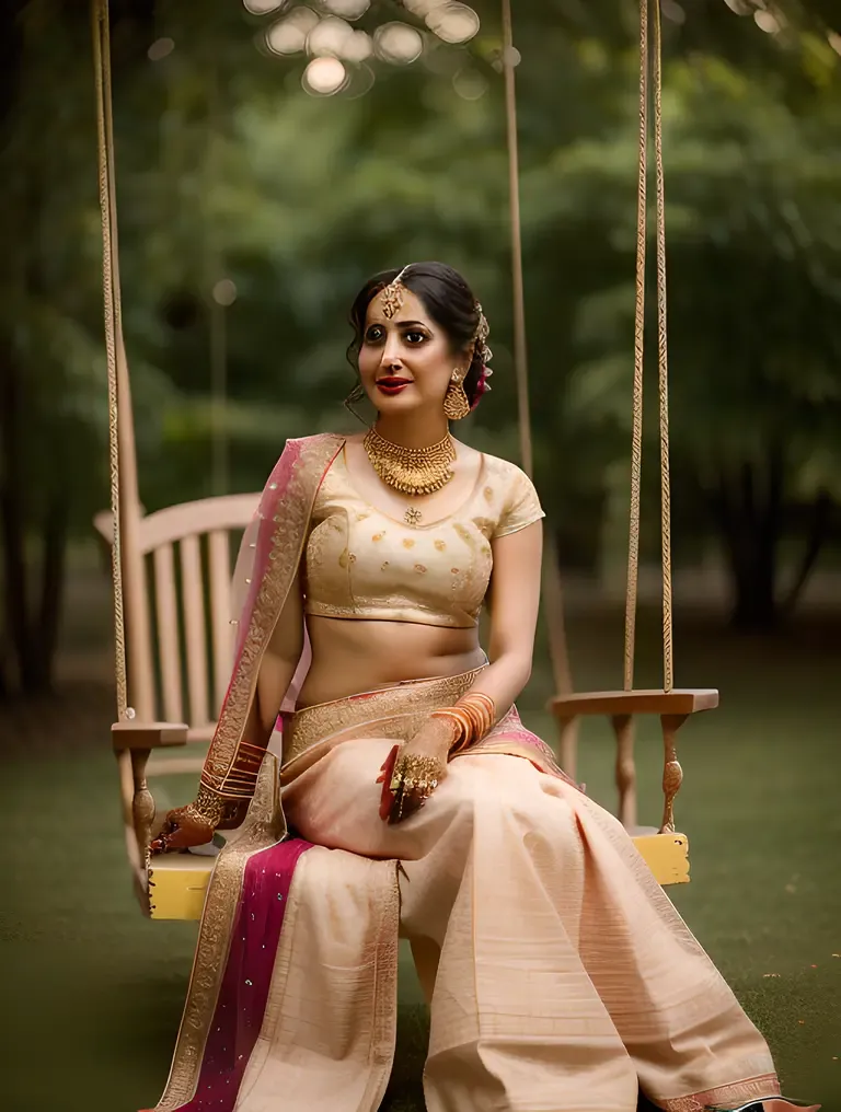 Lovely Dulhan in Peach and Gold Lehenga on Swing