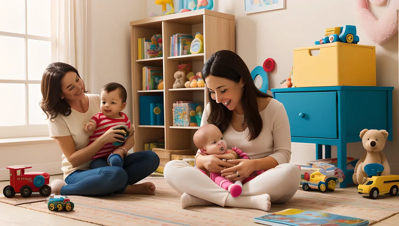 Loving Housewife Cares for Children with Patient Expression