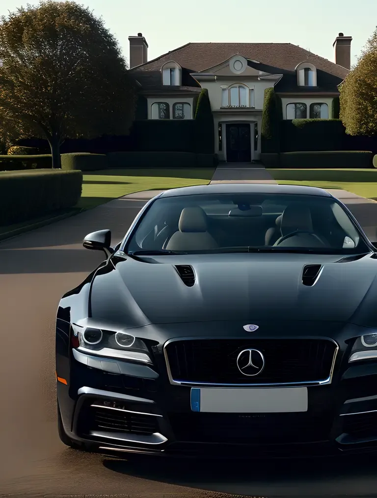 Luxurious 3D Car Parked in Front of Mansion