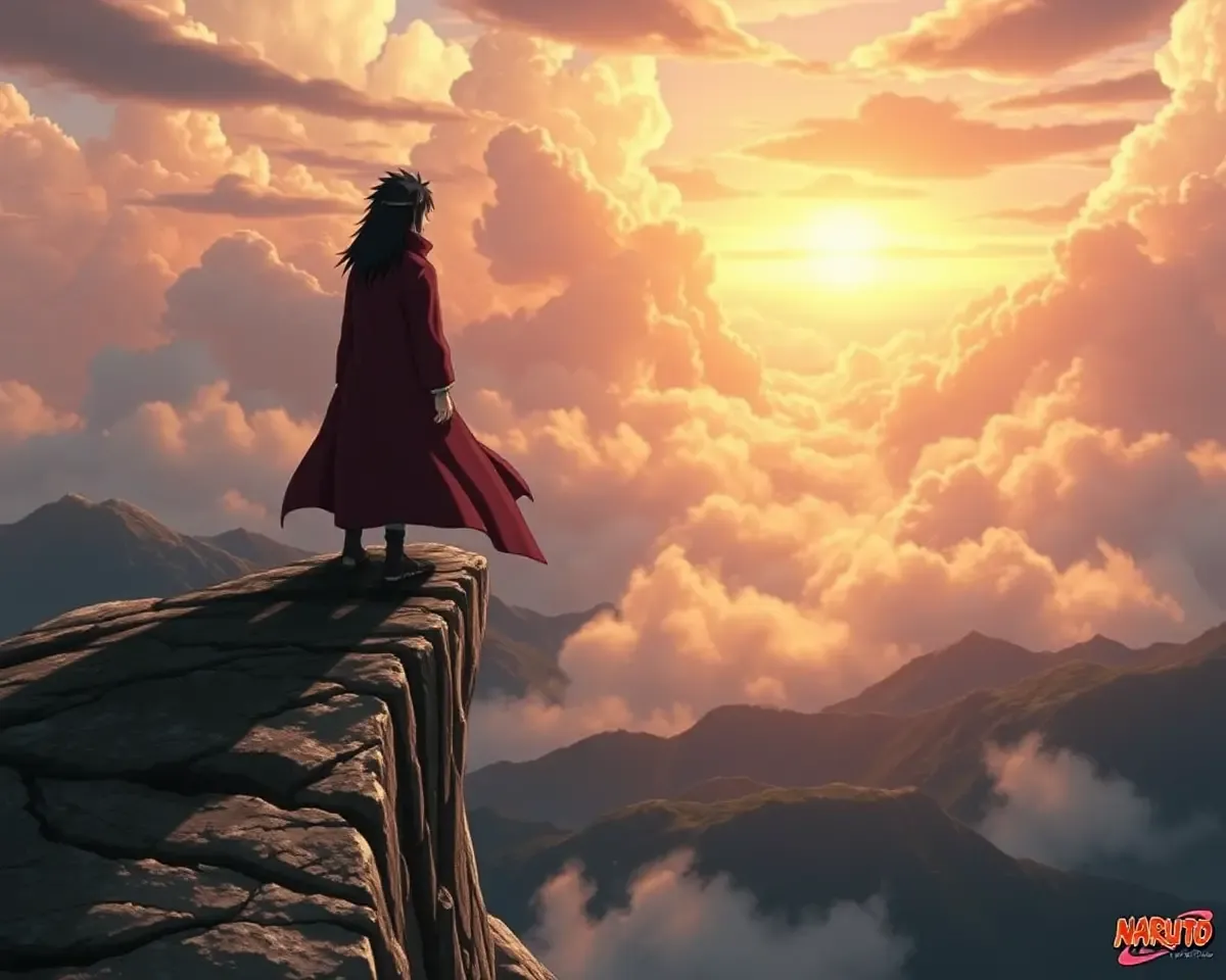 Madara Uchiha on Cliff Edge Cloud Mountains Vast Expanse