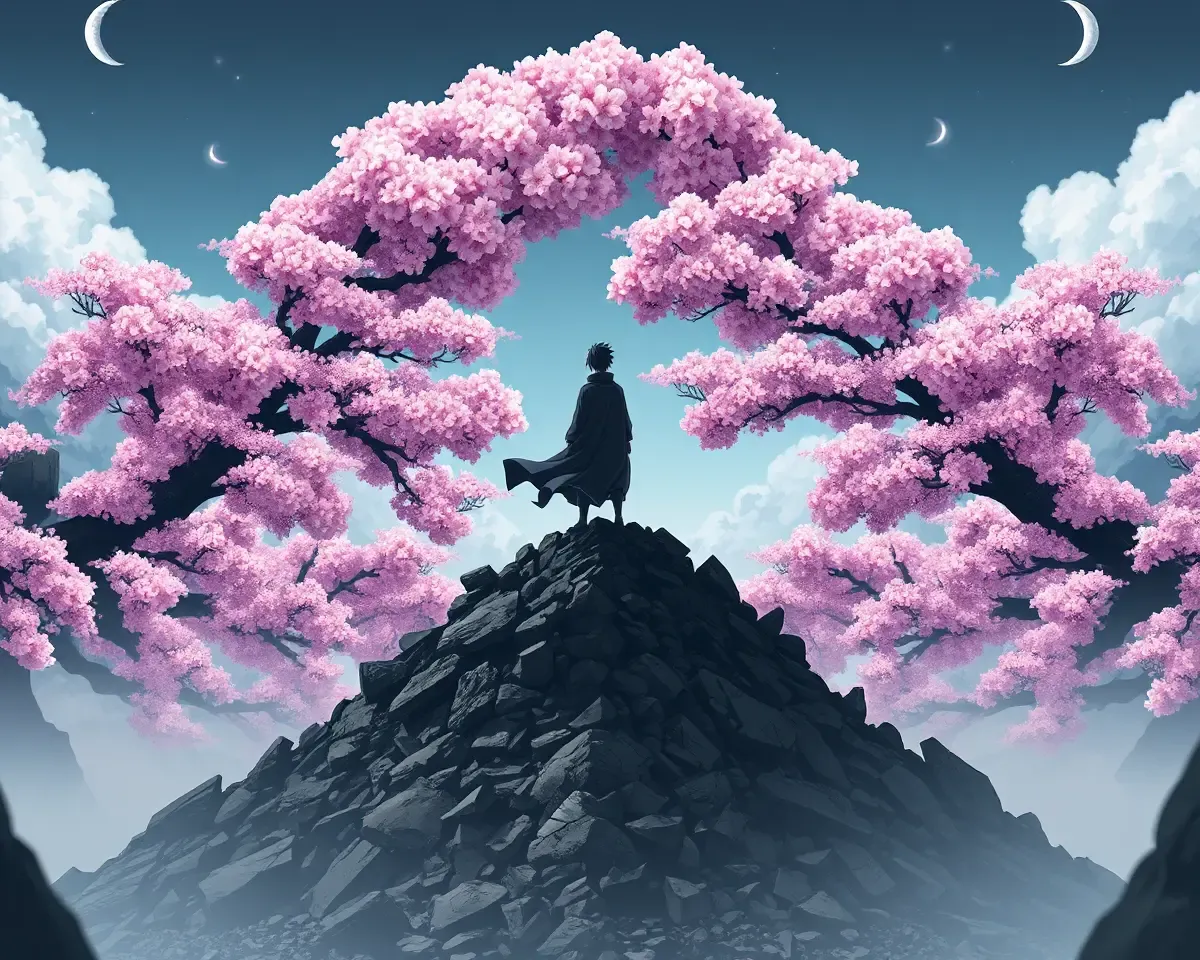 Madara Uchiha on Mountain of Rubble Cherry Blossoms