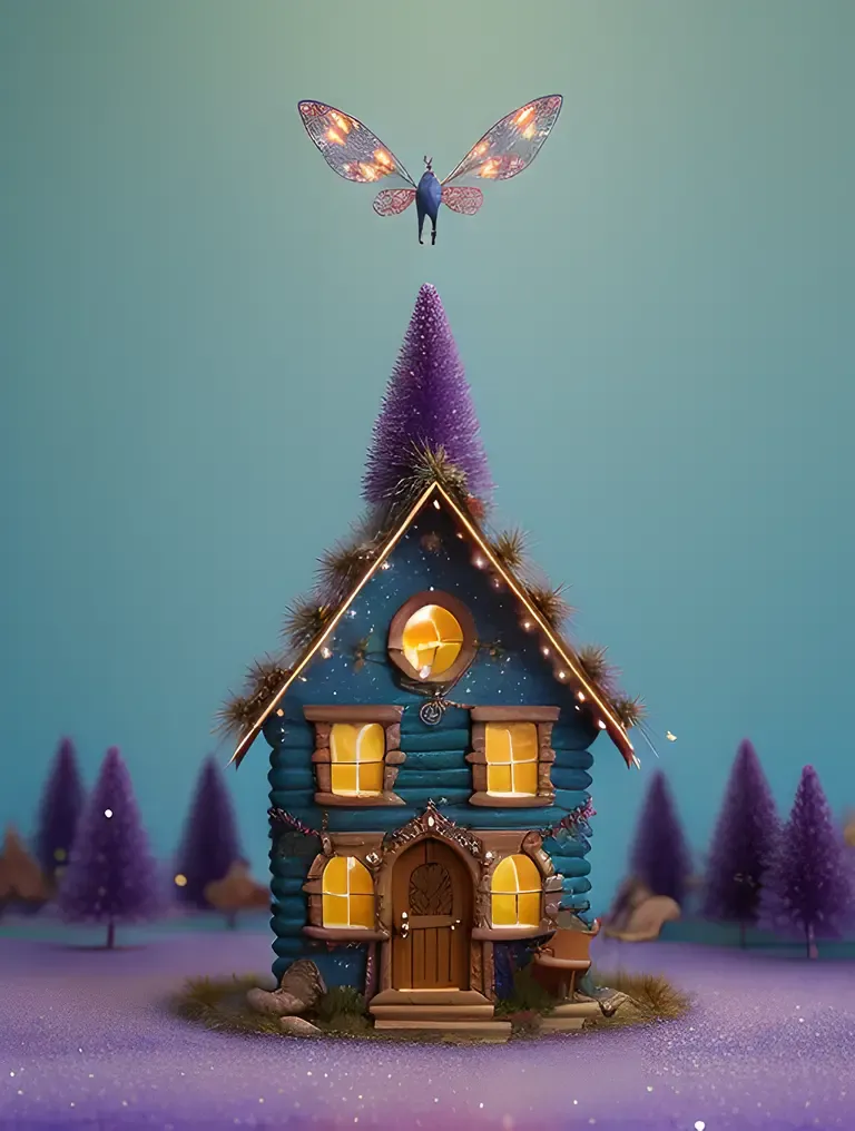 Magical Fairy Forest with Tiny Houses and Twinkling Lights