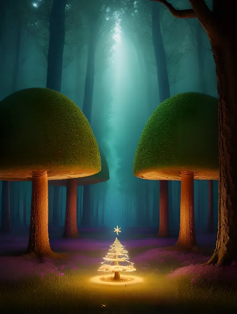Magical Forest with "xxxx" Glowing on Mushroom Image