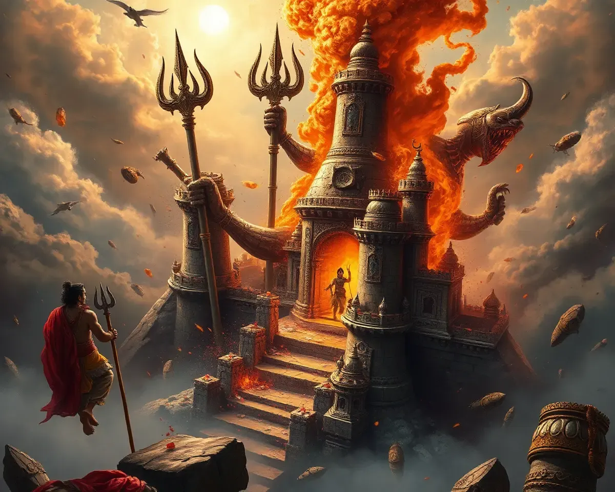 Mahadev Destroys Tripura with Fierce Trident Strike