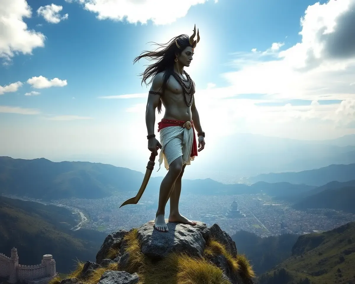 Mahadev Surrounded by Light on Mountain Peak