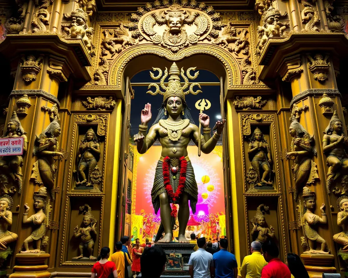 Mahadev in Grand Temple with Festival Background
