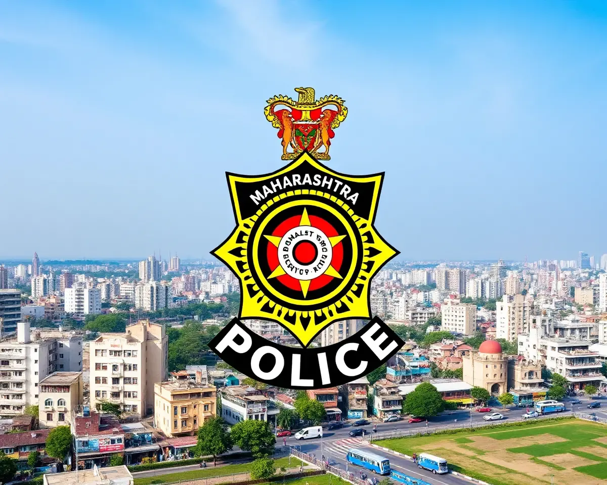 Maharashtra Police Logo with Mumbai Cityscape Background