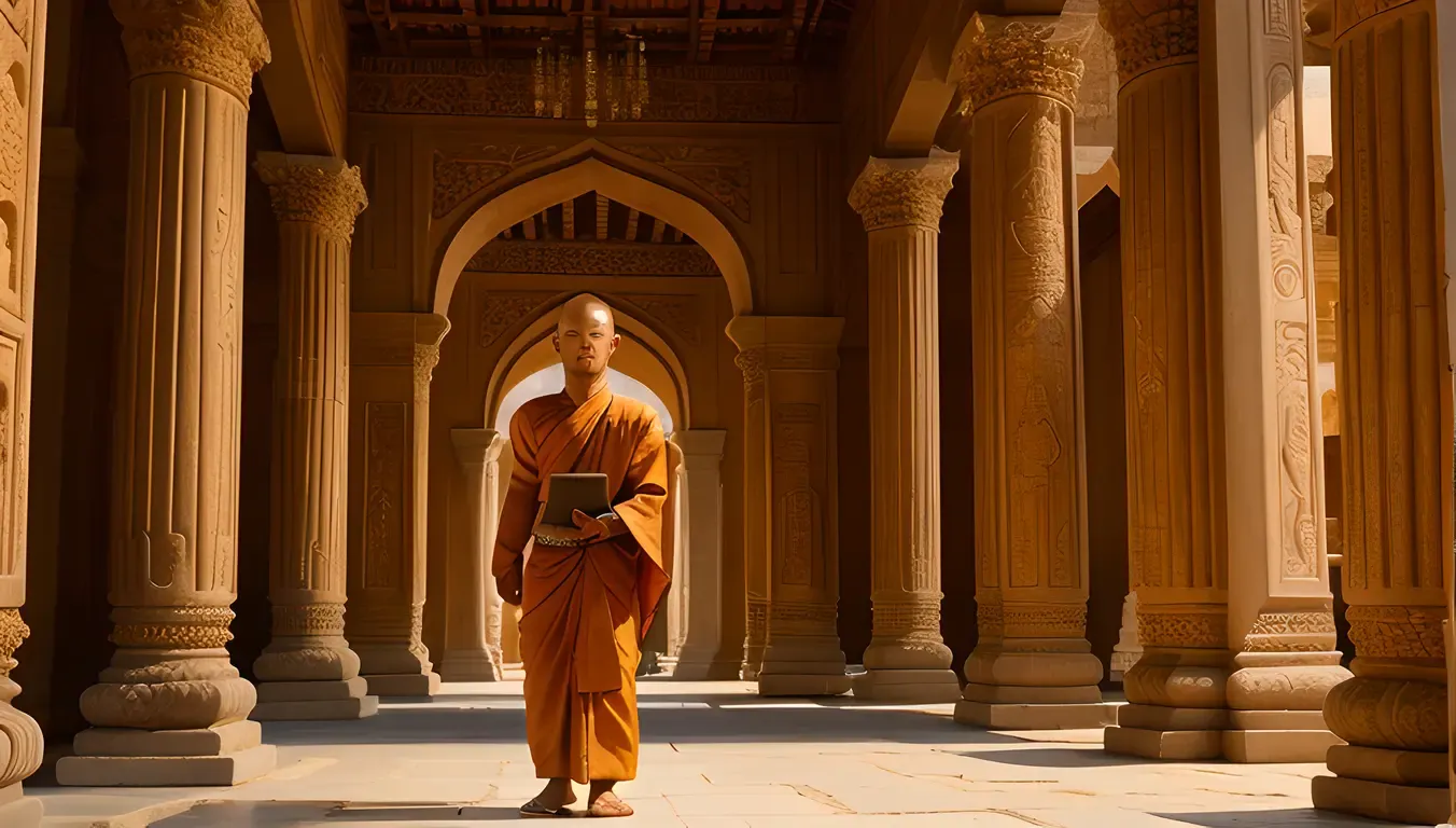 Majestic AI Monk in Ancient Temple