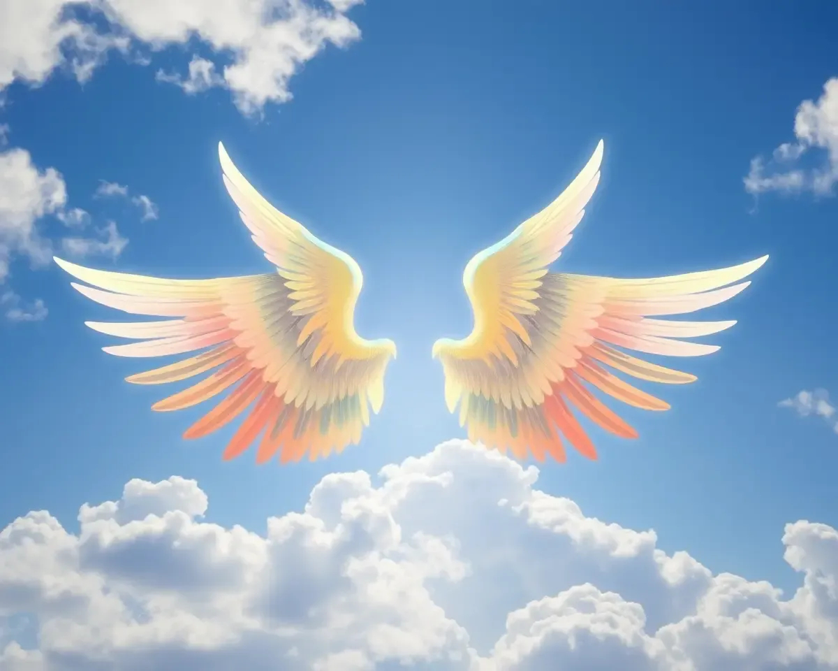 Majestic Angel Wings on 4K Wallpaper with Serene Sky