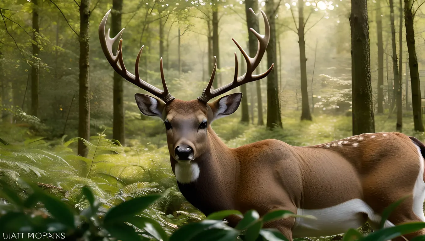 Majestic Buck Deer Displays Impressive Antlers in Forest Glade
