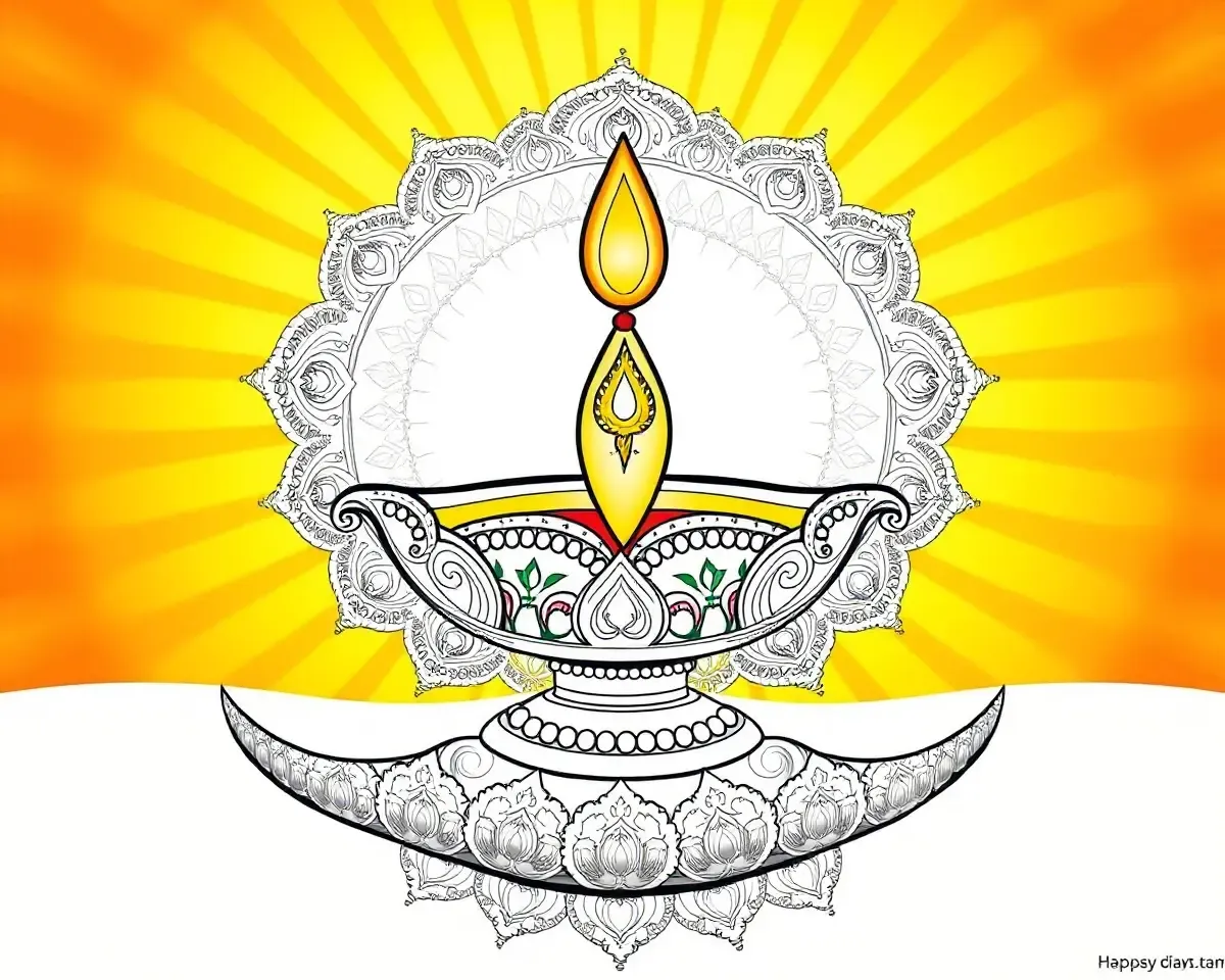 Majestic Diwali Depiction: Grand Diya Lamp with Intricate Designs