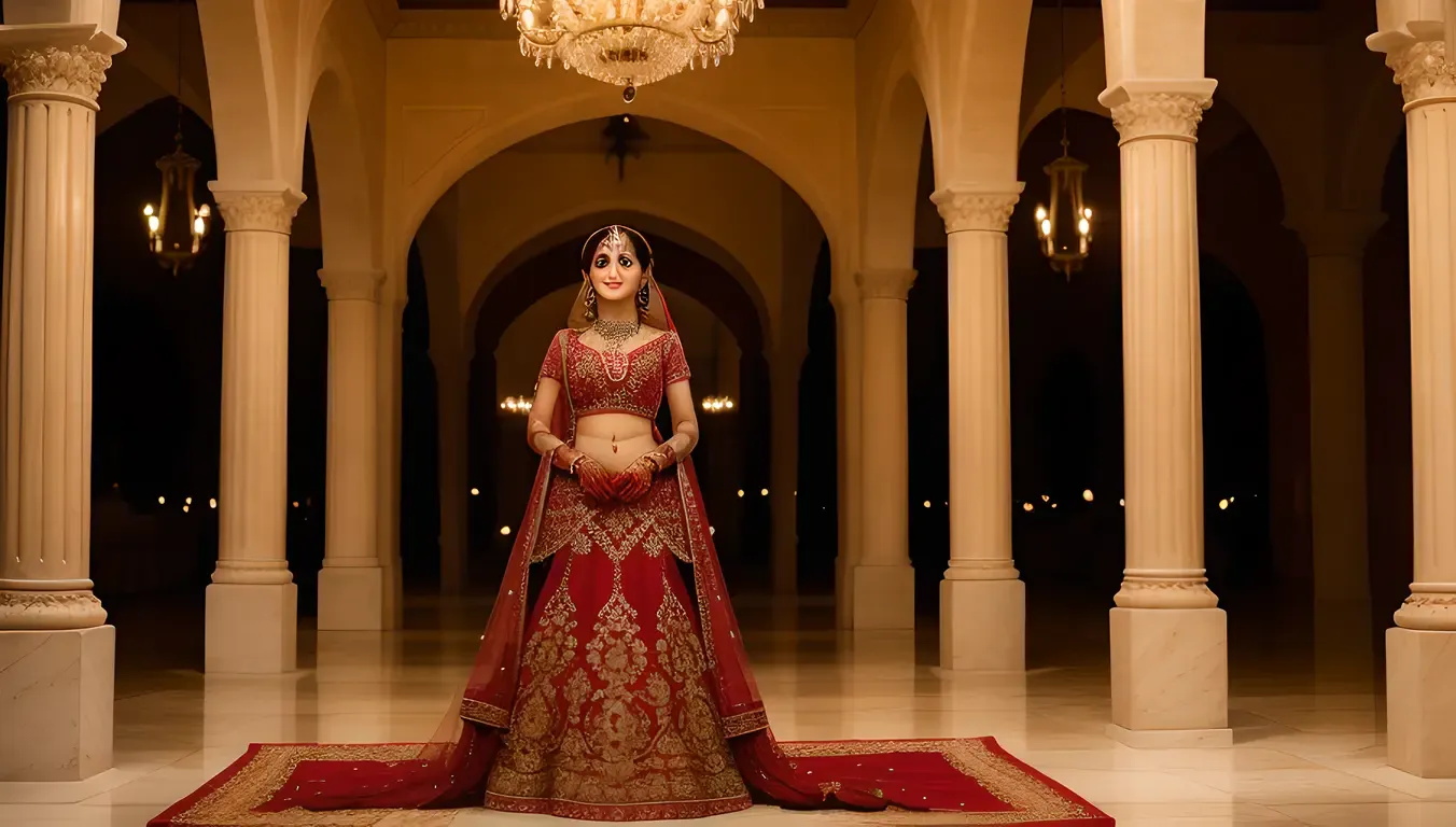 Majestic Dulhan Standing in Front of Grand Archway