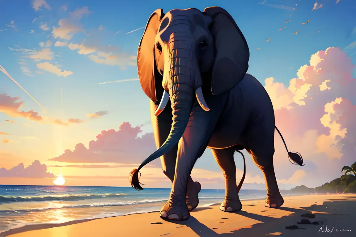 Majestic Elephant Walks Along Alphabet Beach Sunrise