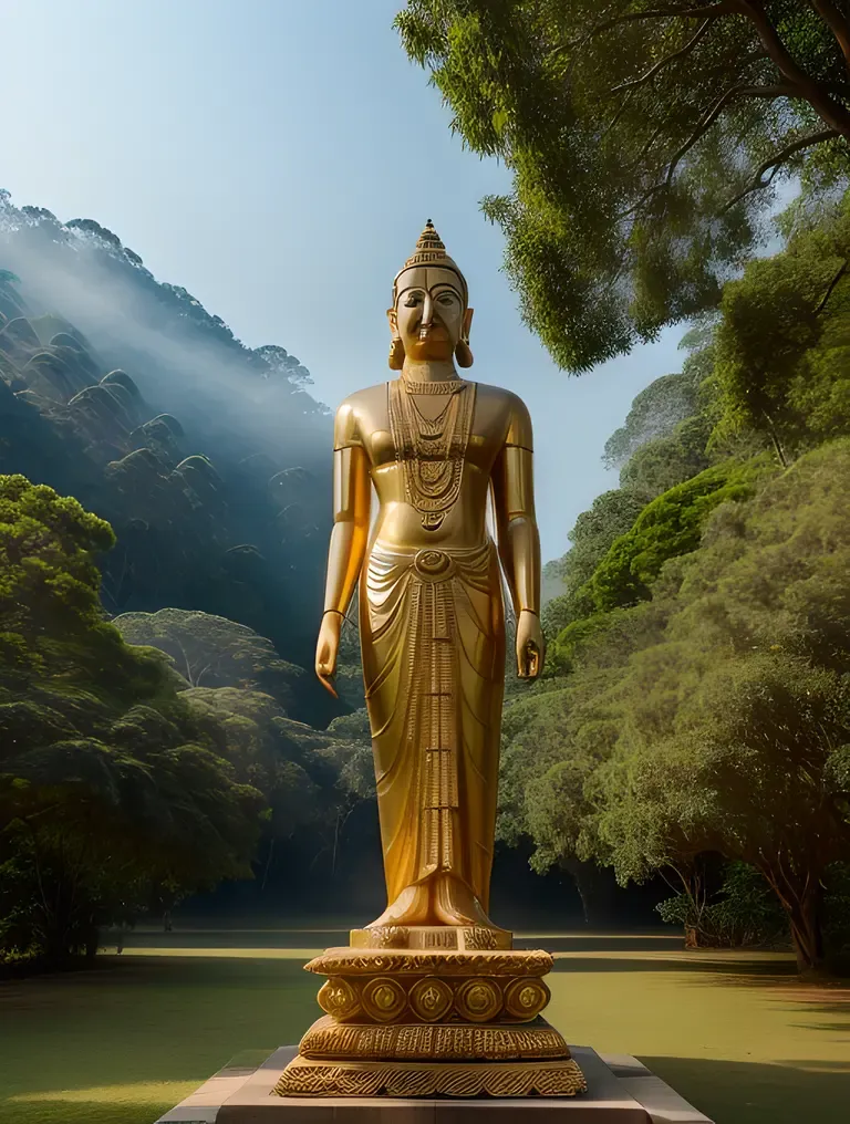 Majestic Gommateshwara Statue in Lush Green Forest Setting