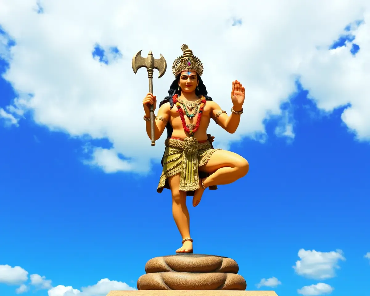 Majestic Hanuman Ji with Mace and Lotus Flower Image PNG