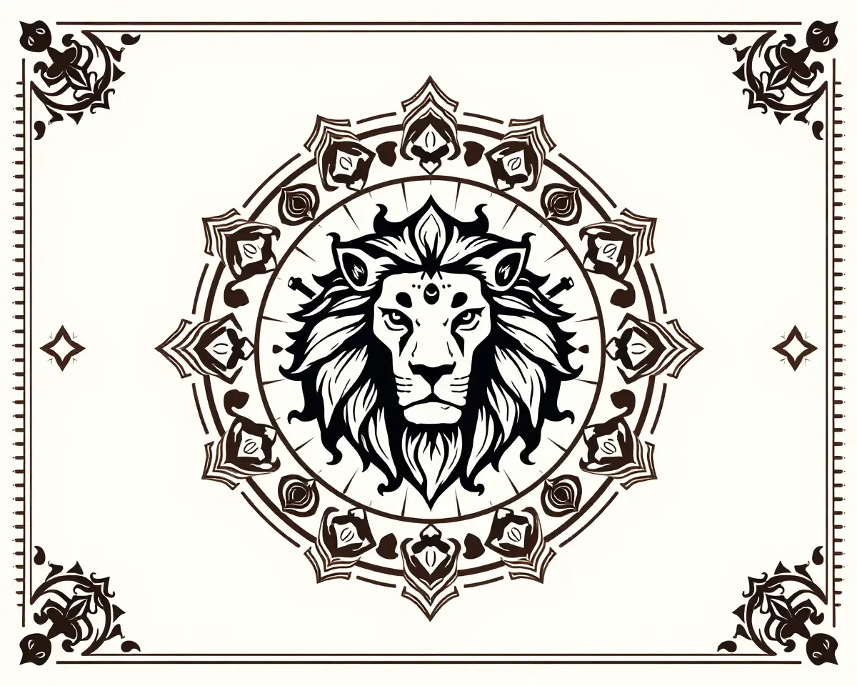 Majestic Lion's Head on Seva Nivrutti Card Symbolizes Courage and Strength