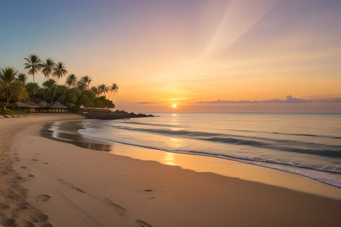 Majestic Palm Trees Stand Tall at Serene Beach Sunset
