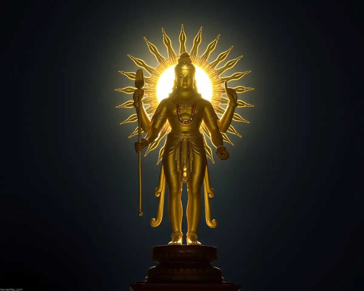 Majestic Suryadev with Sun Rays and Halo of Light