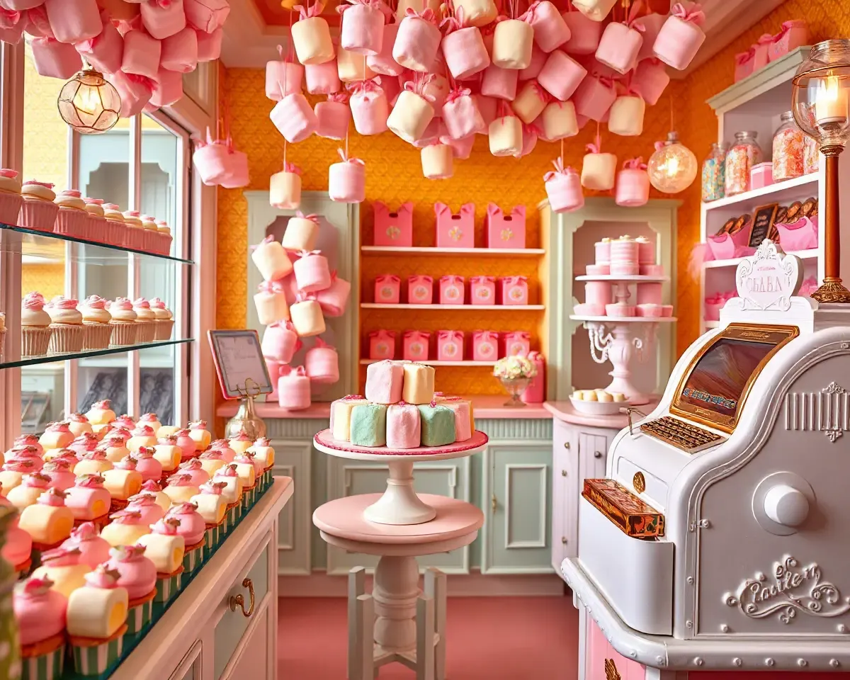 Marshmallow Bakery with Treats and Cake Stand