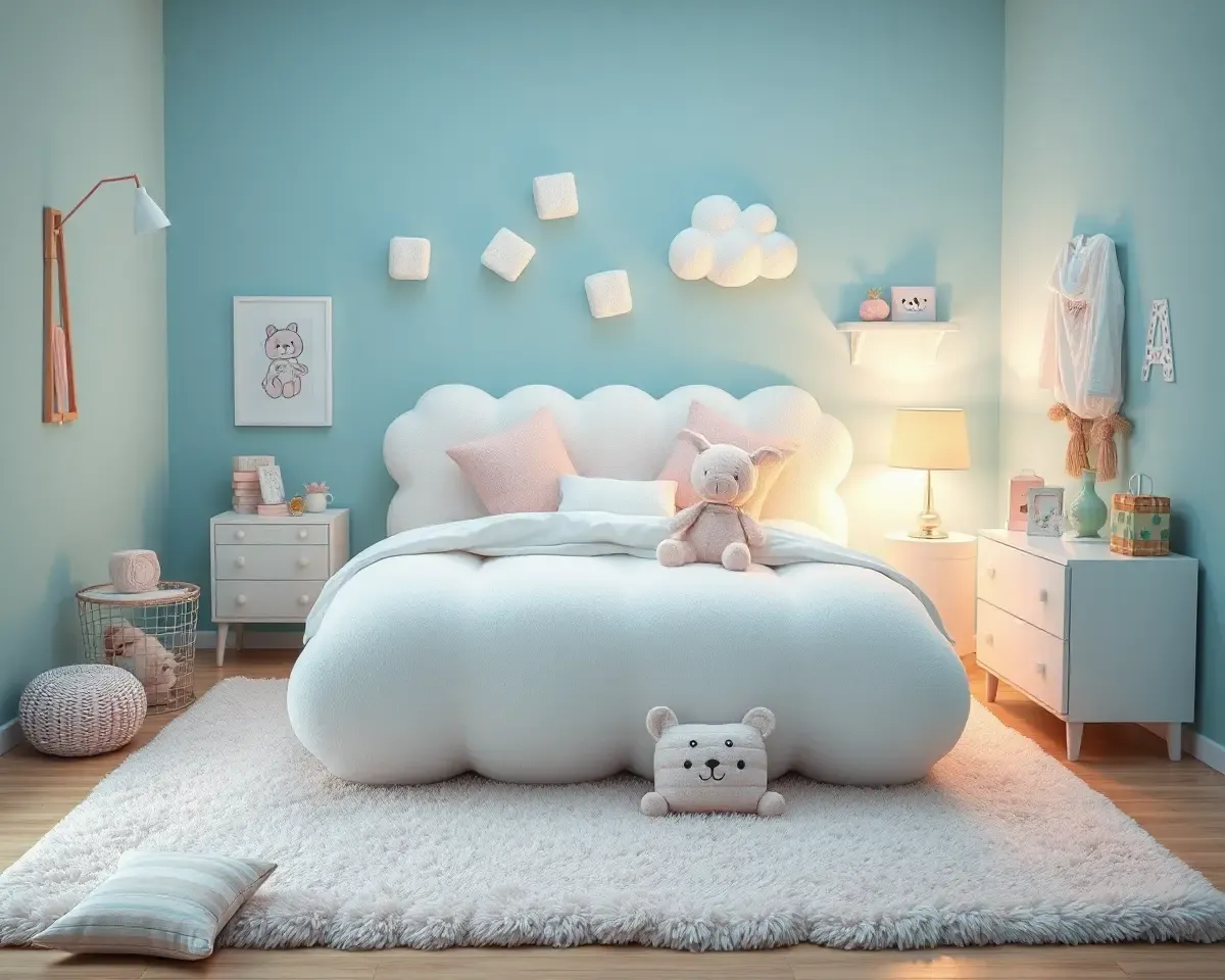 Marshmallow Bedroom with Plush Bed and Rug