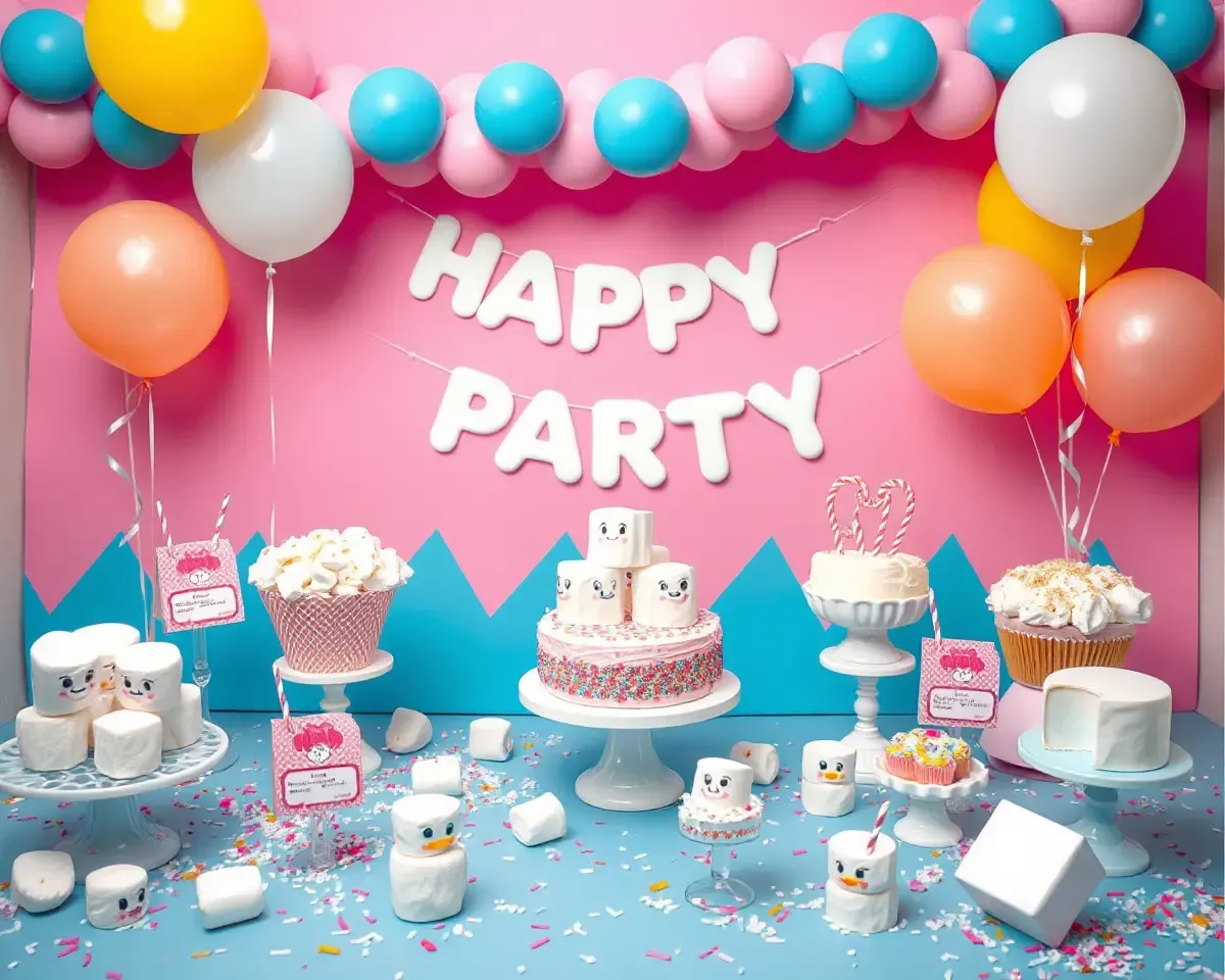 Marshmallow Party with Decorations and Treats