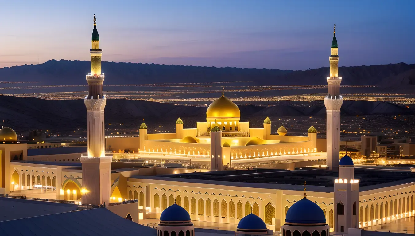 Masjid Nabawi Minarets with Cityscape Background