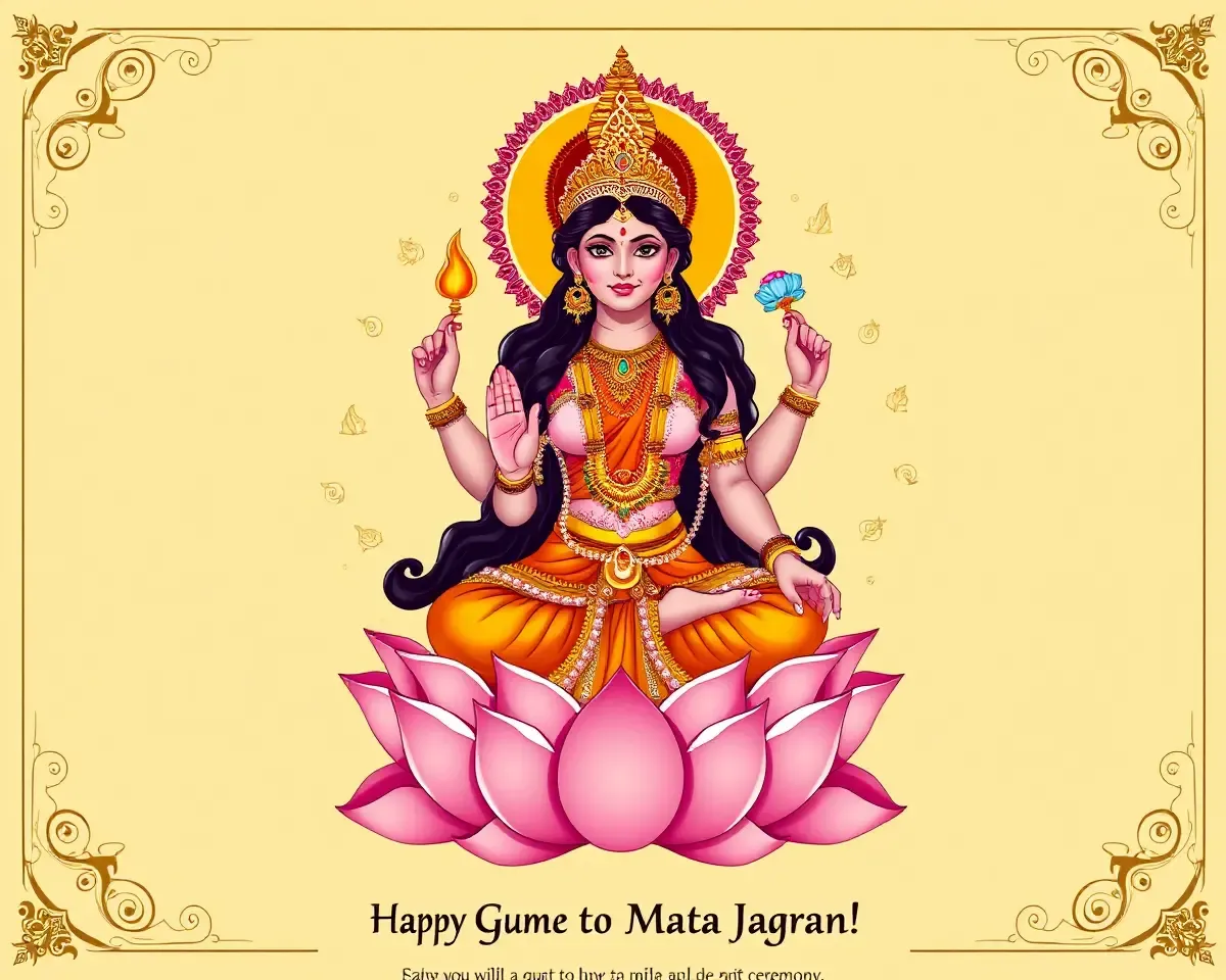 Mata Jagran Invitation Card with Goddess Durga Illustration