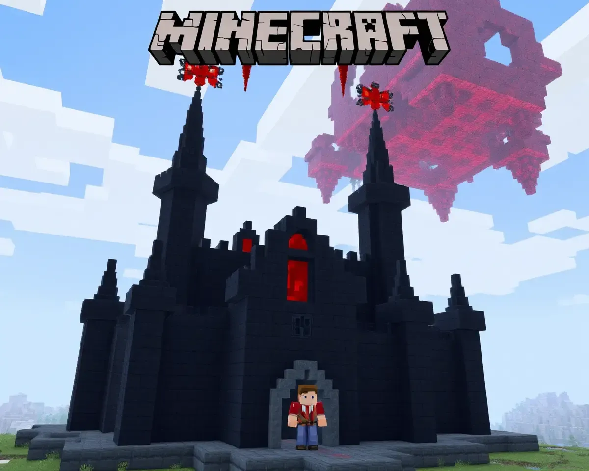 Minecraft Steve Builds Massive Obsidian Castle with Redstone Contraption