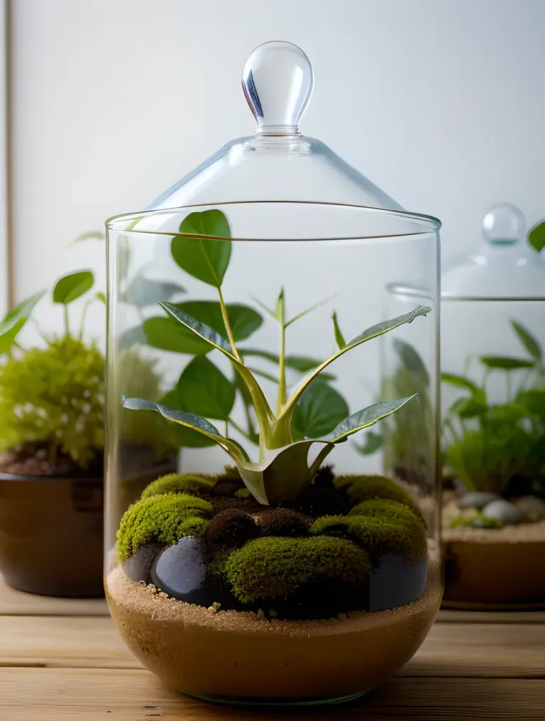 Miniature Datura Plant Thrives in Terrarium Ecosystem