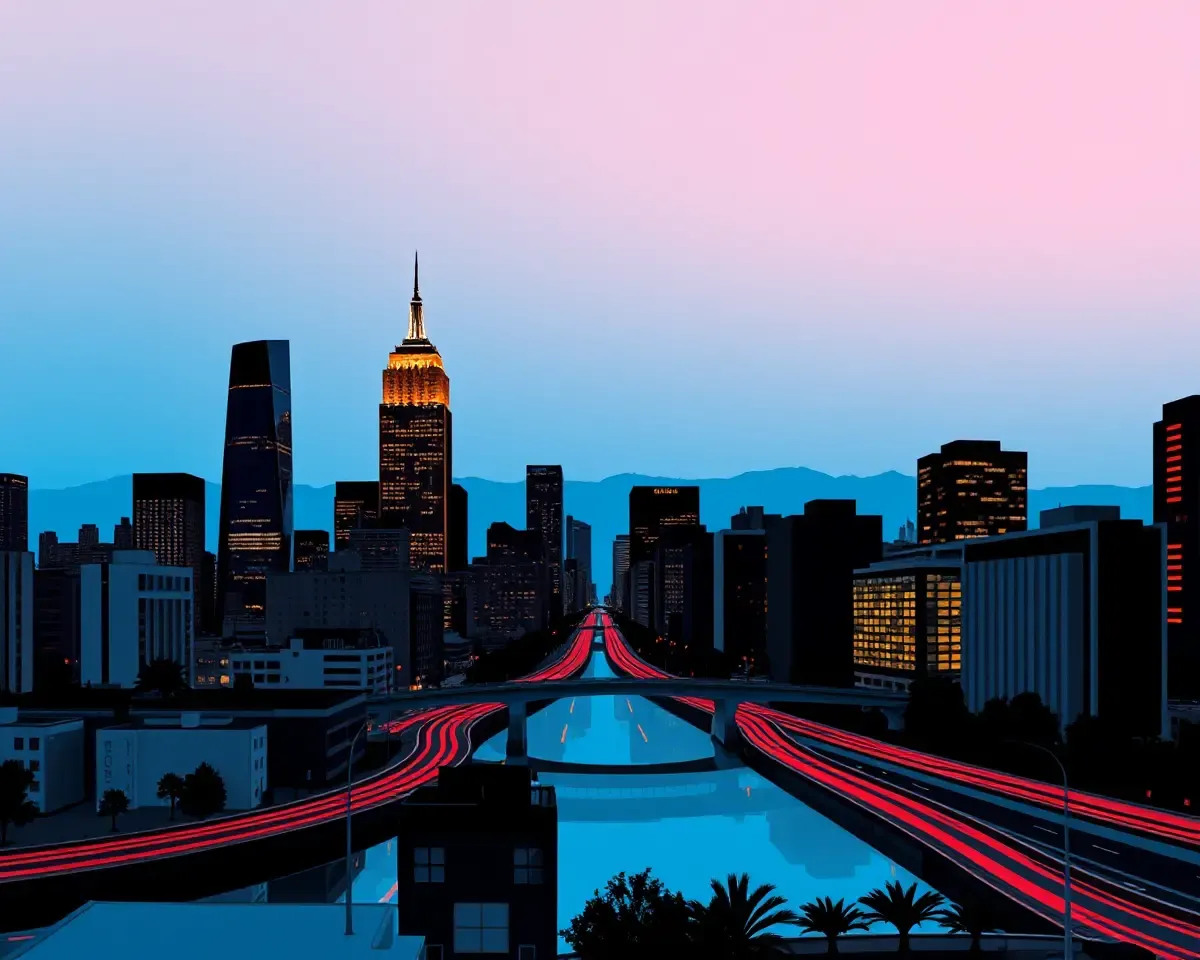 Minimalist Cityscape Amoled Wallpaper at Dusk Design
