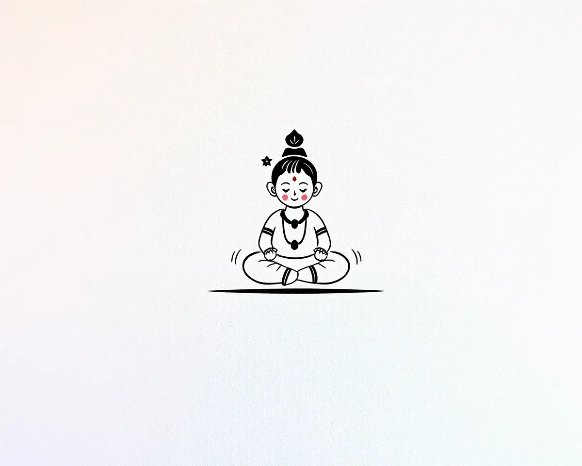 Minimalist Little Krishna on White Background with Shapes
