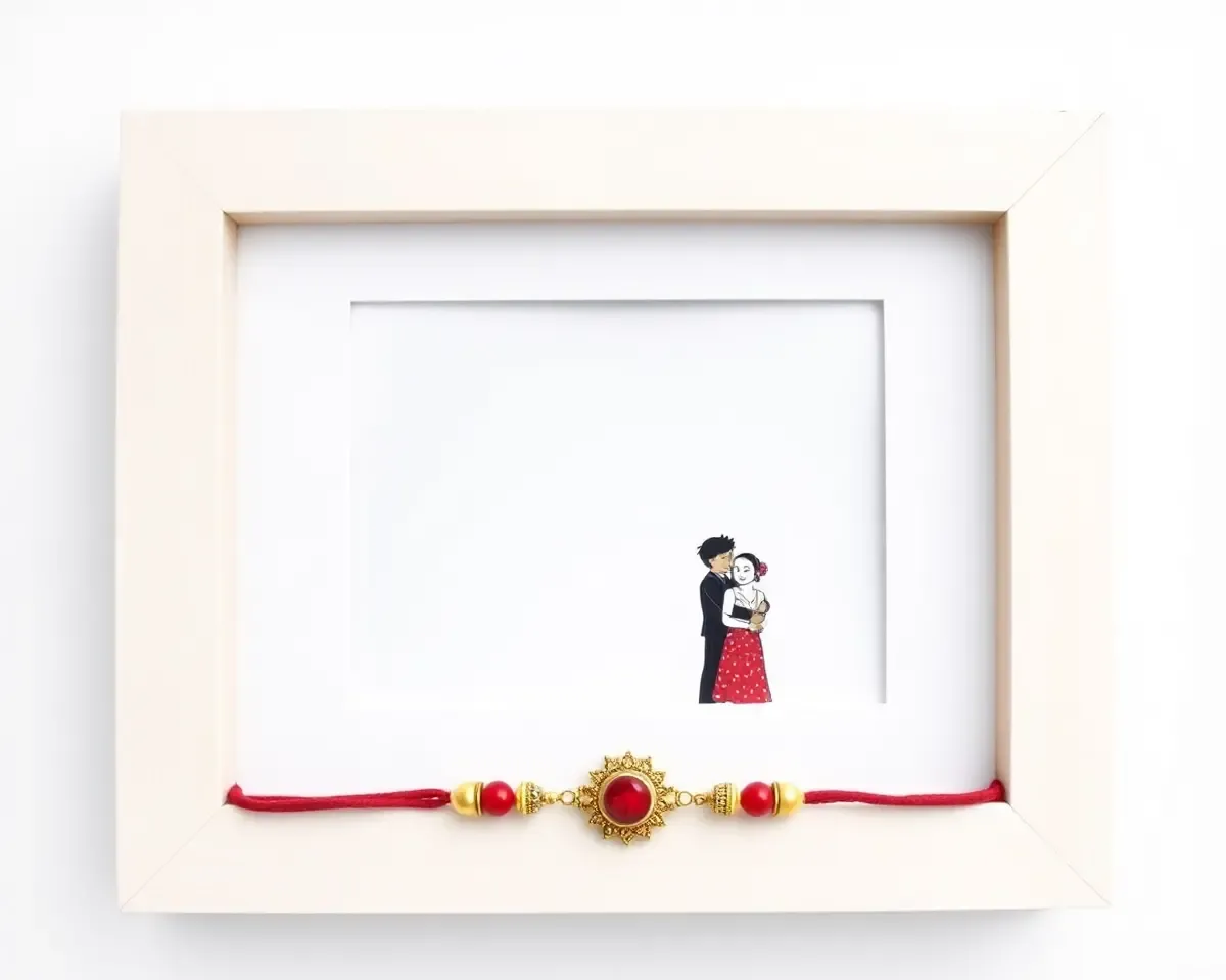 Minimalist Raksha Bandhan Frame with Brother and Sister Embracing