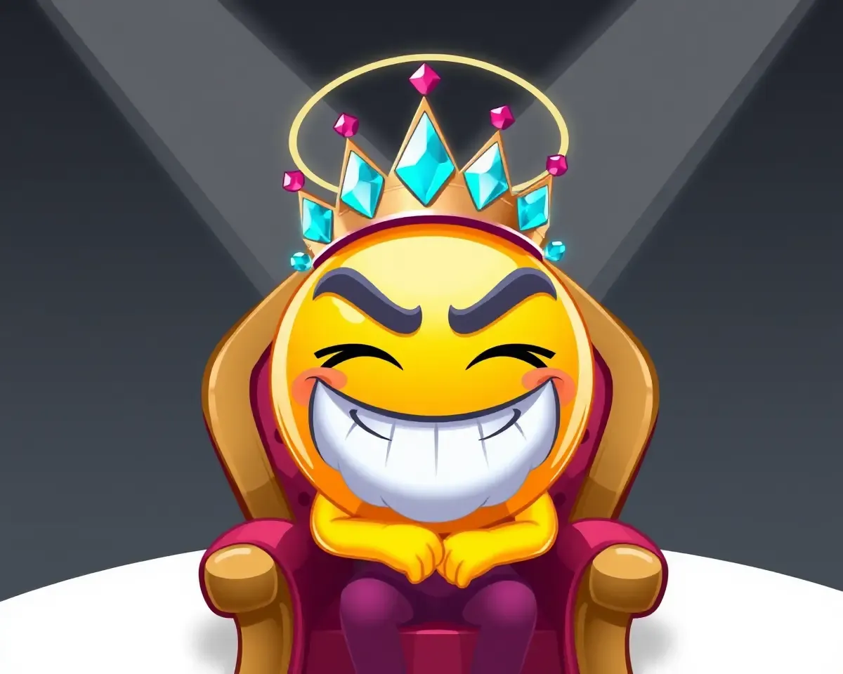 Mischievous Emoji Sits on Throne with Diamond Crown