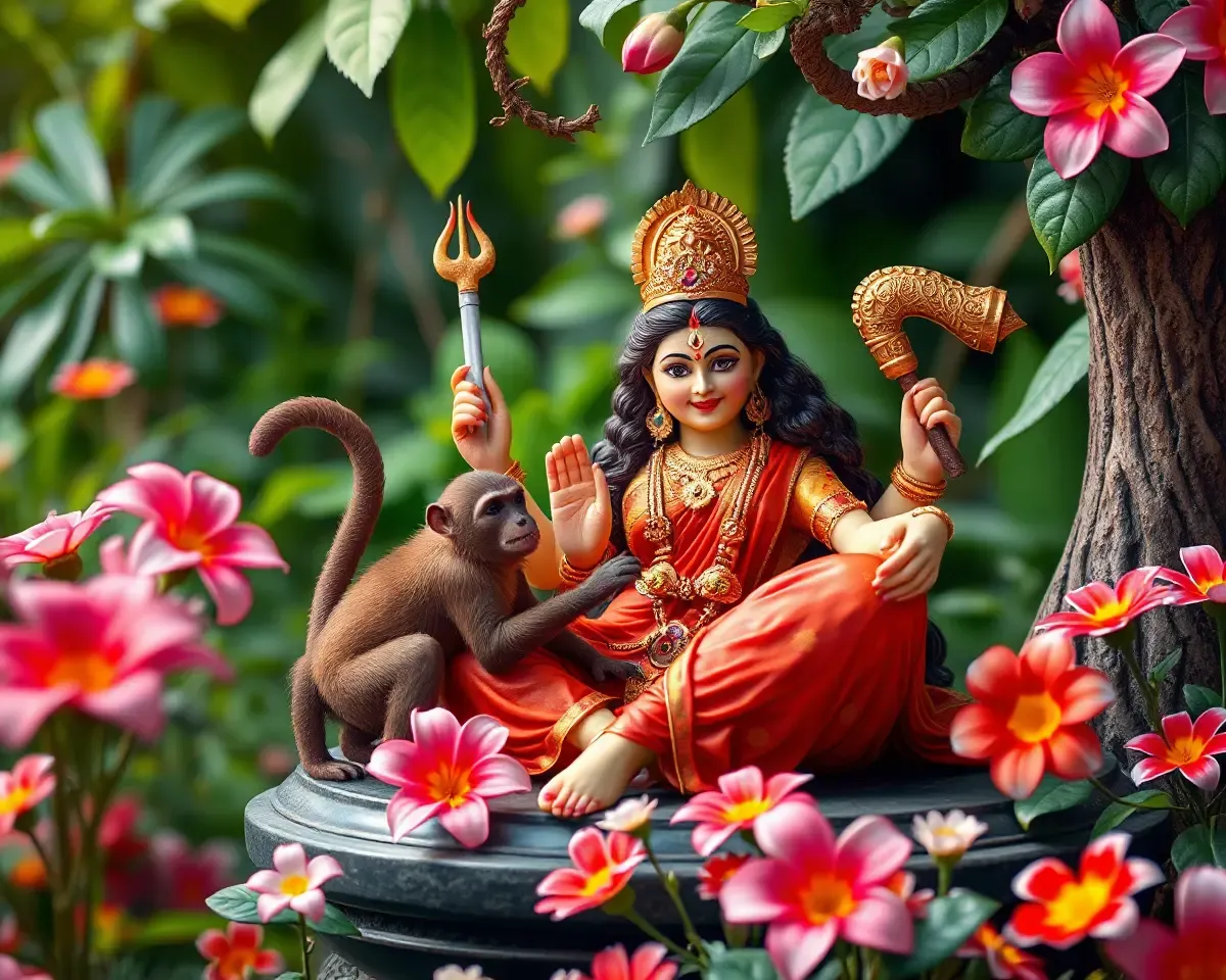 Mischievous Goddess Lakshmi with Monkey Wallpaper