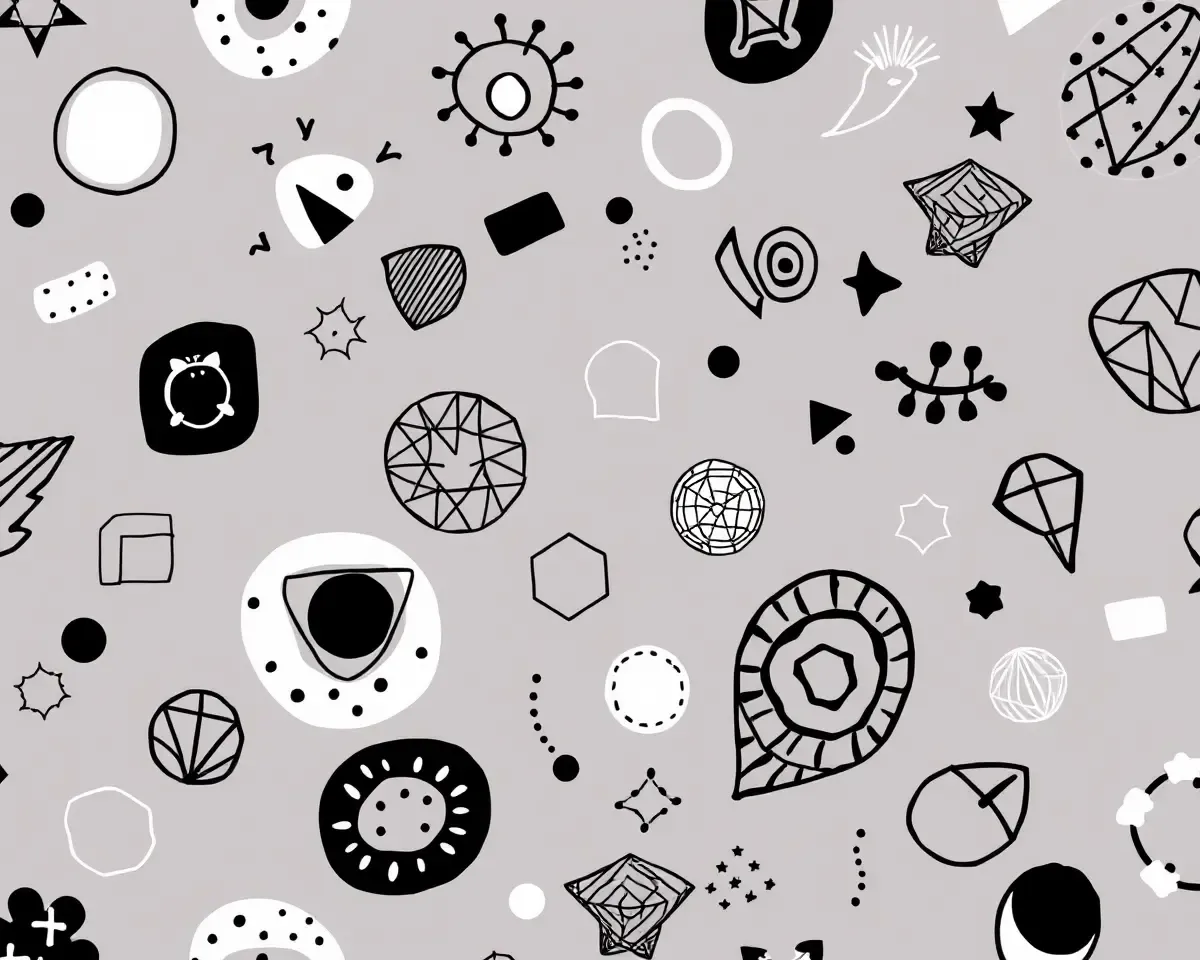Modern Black Doodle Wallpaper with Geometric Shapes Patterns
