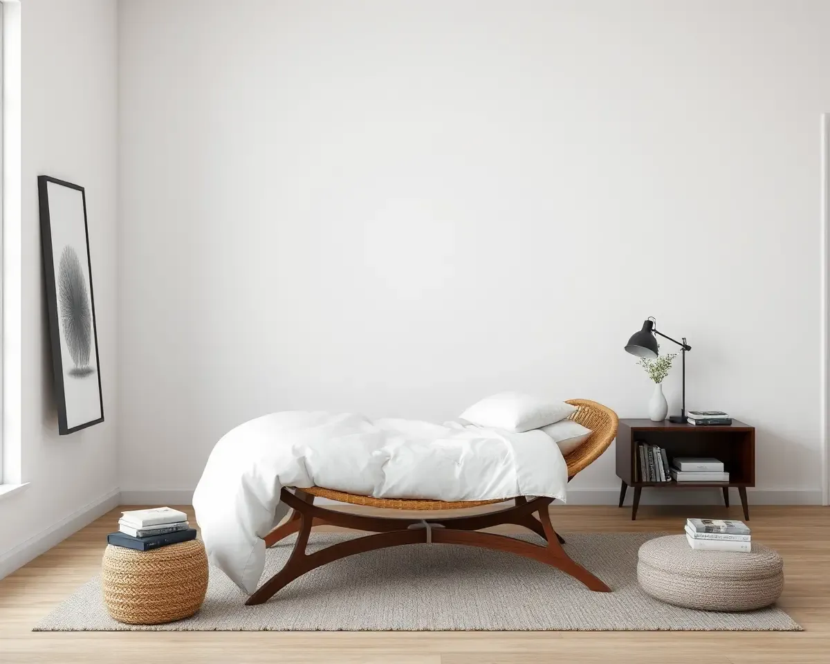 Modern Charpai Bed in Minimalist Bedroom with Books