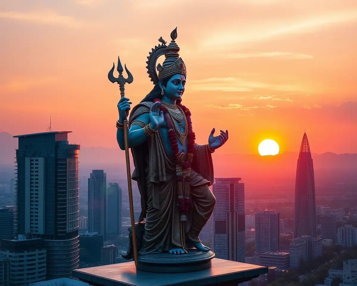 Modern Cityscape Sunset Krishna Studio Background Png