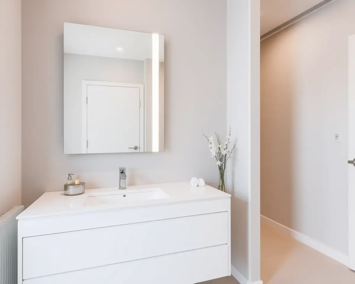Modern Farnichar Tebal Vanity Bathroom Design Large Mirror