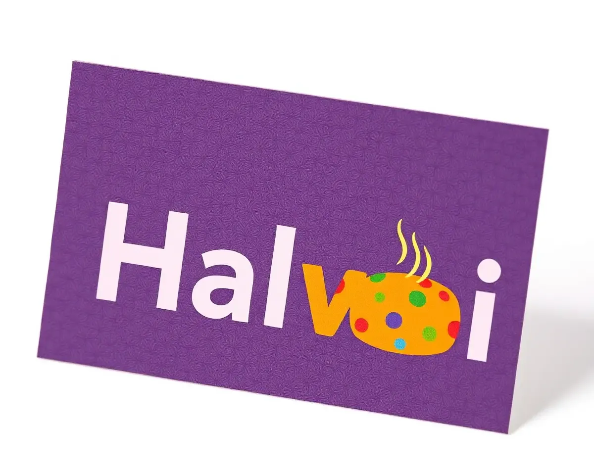 Modern Halwai Visiting Card with Bold Font and Colorful Illustration