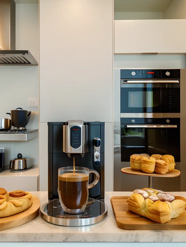 Modern Kitchen with Gourmet Teas and Freshly Baked Pastries