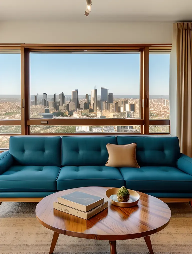 Modern Living Room with Plywood Coffee Table Centerpiece