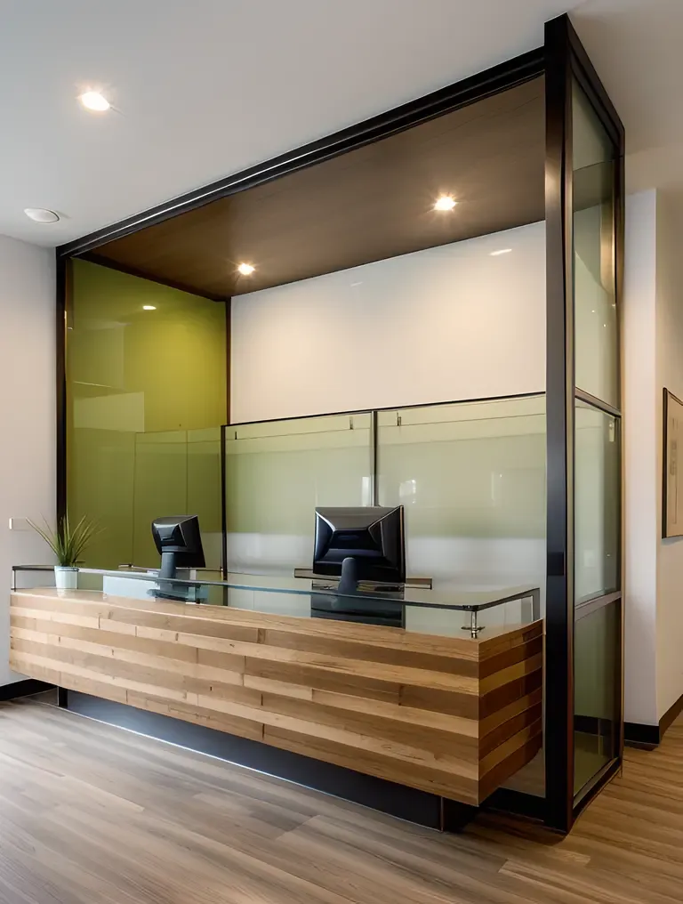 Modern Minimalist Hostel Lobby with City View