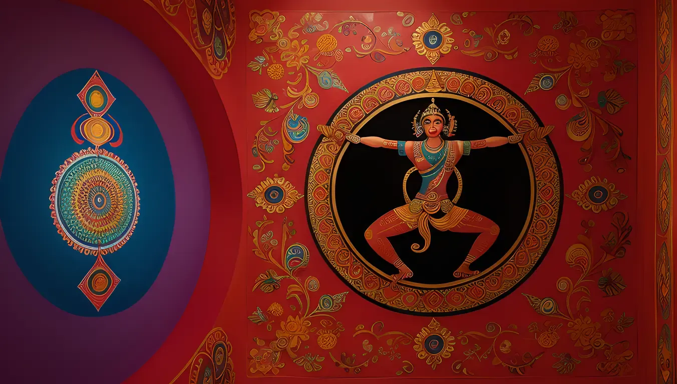 Modern Nataraja on Bold Geometric Wallpaper with Neon Accents