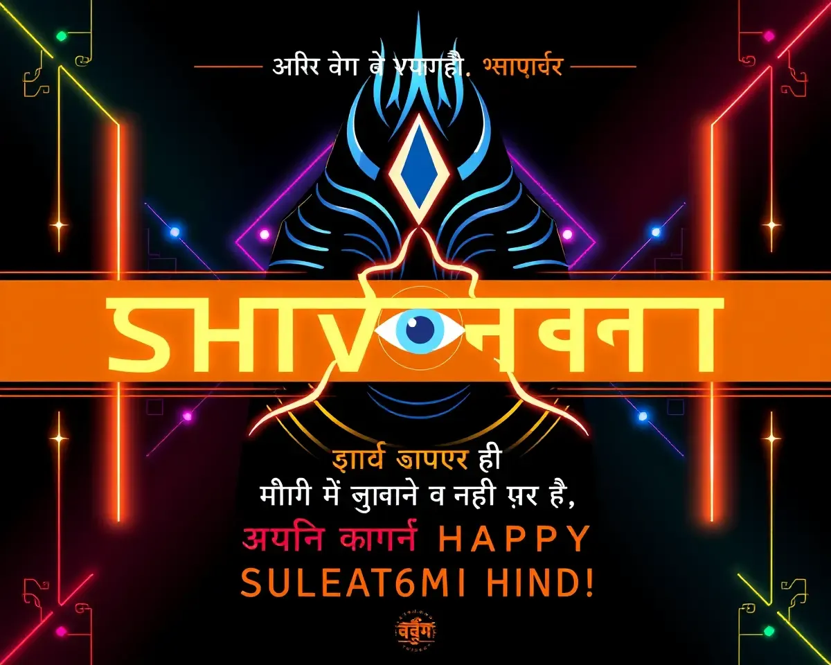 Modern Shivratri Invitation Card in Hindi with Lord Shiva's Third Eye and Neon Lights