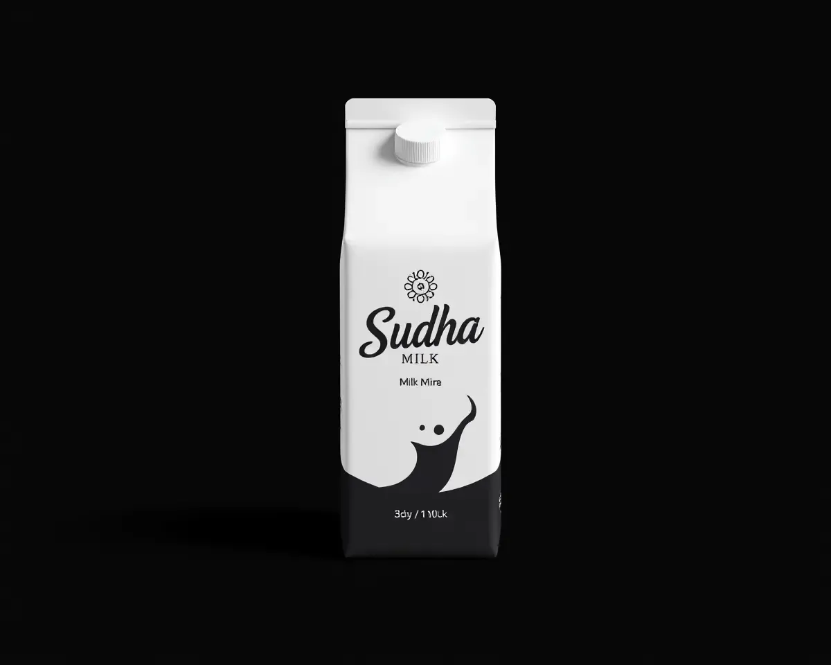 Modern Sudha Milk Packaging Design on Black Background