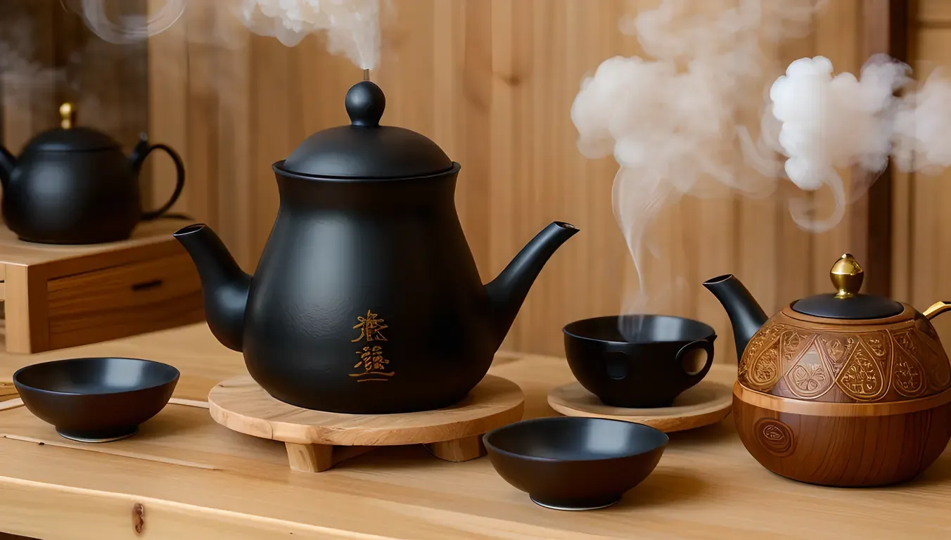 Monks Gather Around Steaming Teapot with Delicate Cups