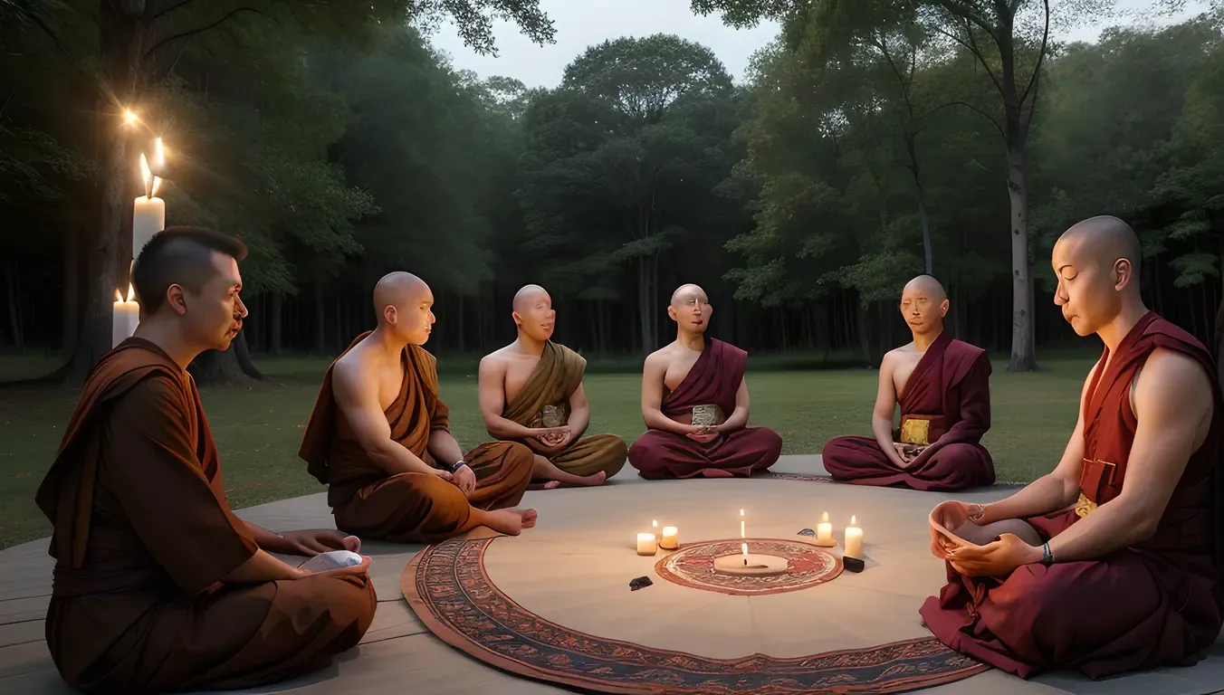 Monks Meditate Together Amidst Candles and Incense