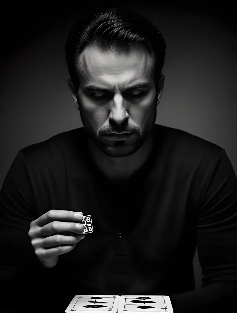 Moody Focus on Rummy Player's Intense Concentration