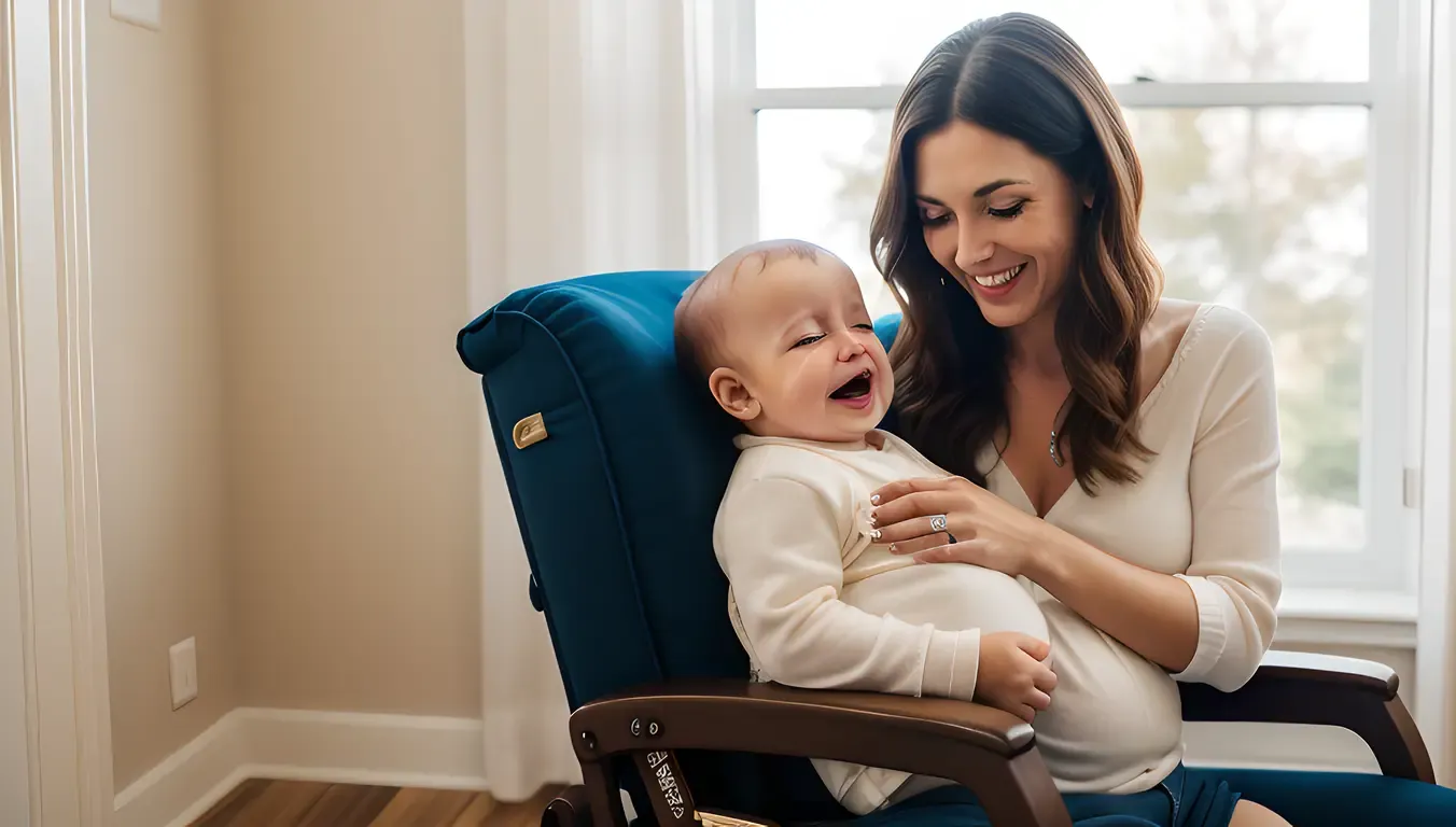 Mother Rocks Crying Baby to Sleep with Gentle Smile